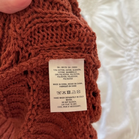 ROSIE NEIRA ANTHROPOLOGIE Rust Crochet Cotton Knit Open Longer Cardigan Duster S - Picture 7 of 7